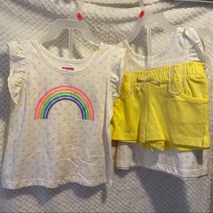 NWT - Little Girl’s Matching Outfit Set w/ Yellow Polka Dots & Rainbow